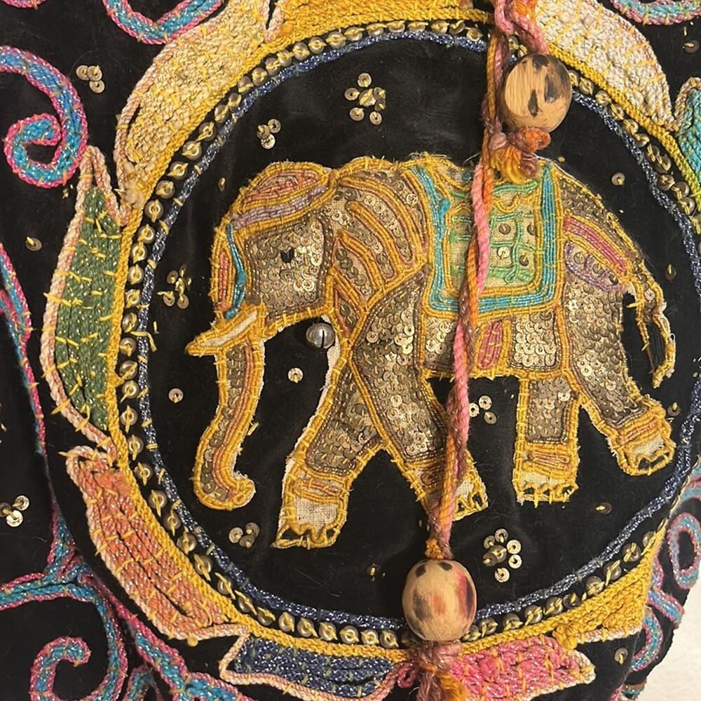 Vintage Beaded Elephant Purse Boho Hippy 70s Handbag Velvet Multicolor Artsy 80s - Picture 3 of 7